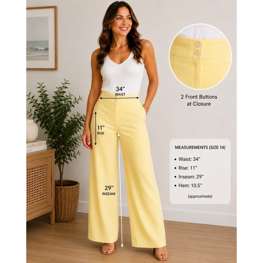 Susan Bristol NWT Women's Pastel Yellow Linen Blend Career Trousers Size 14